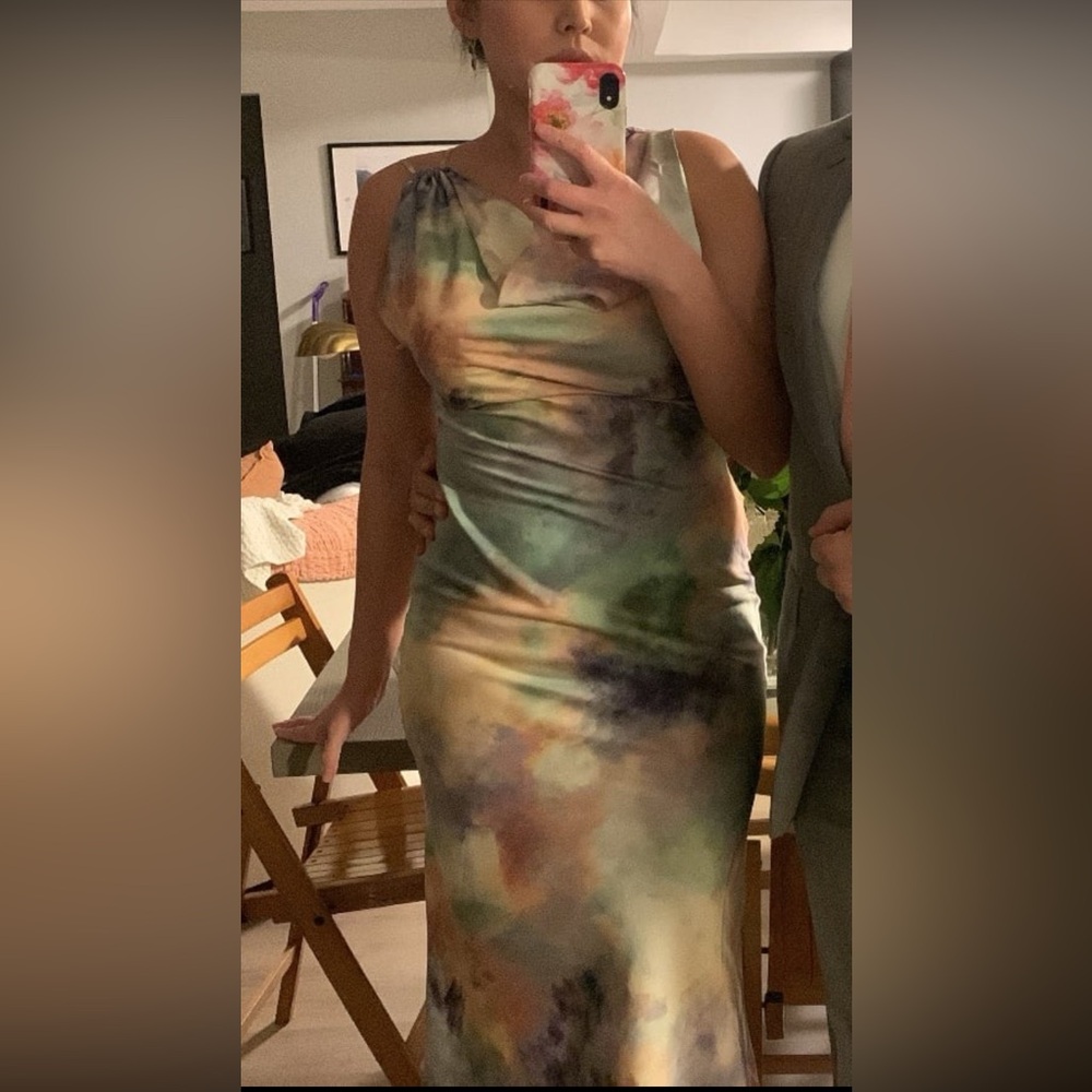 Satin Tie Dye Midi Dress - Picture 9 of 12